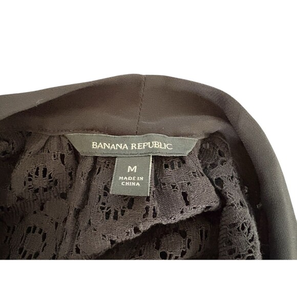 Banana Republic Sleeveless Lace Top Built in Neck Tie Women's Med Black Lined - Picture 6 of 13